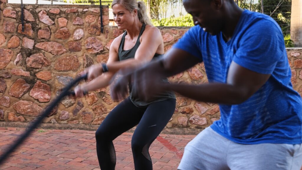 Battle Rope Training in a Stone Courtyard