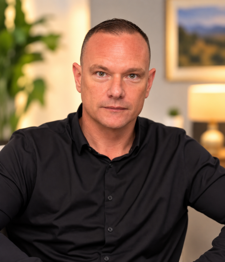 Brad Webster | Senior Addiction Counselor at Freeman House Recovery, pictured in a black shirt