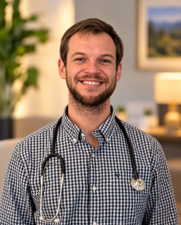 Dr Johan Erasmus | Clinical Director at Freeman House Recovery, pictured in a checked shirt